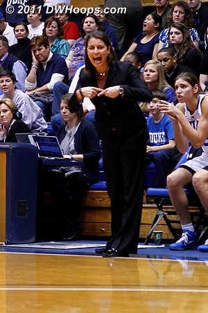 Duke Head Coach Joanne P. McCallie asks the officials for a Kentucky travel.  