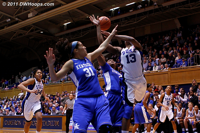 Karima Christmas fouled by A'Dia Mathies (center)  - Duke Tags: #13 Karima Christmas 