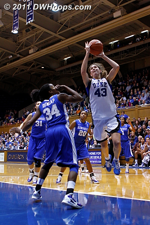 Vernerey goes to the goal as Victoria Dunlap tries to avoid committing another foul.  - Duke Tags: #43 Allison Vernerey 