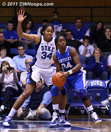 Krystal Thomas' height was both a physical and mental factor for Victoria Dunlap.  - Duke Tags: #34 Krystal Thomas 