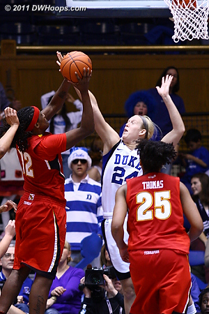 Solid defense from Scheer results in a bad Kizer miss.  - Duke Tags: #24 Kathleen Scheer 