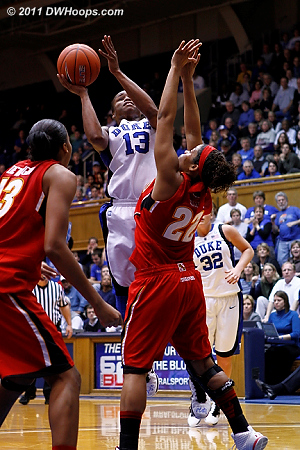 Karima draws a foul from Tchatchouang.  - Duke Tags: #13 Karima Christmas 