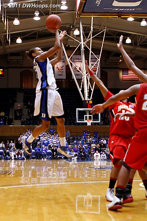 On the Heels of a three pointer that put Duke back in the lead, Jasmine Thomas hits an extremely difficult shot for a 63-60 Duke advantage, 1:10 remaining.  - Duke Tags: #5 Jasmine Thomas 