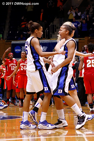 Maryland calls timeout and Shay has the good word for Jas.  - Duke Tags: #3 Shay Selby, #5 Jasmine Thomas 