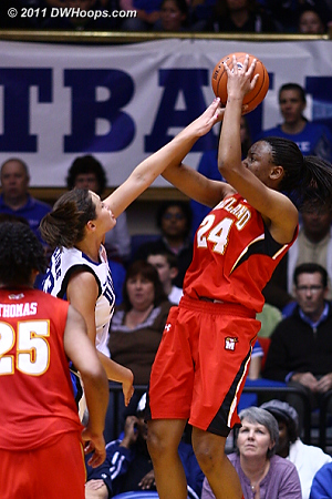 Haley Peters disrupts a Tchatchouang shot  - Duke Tags: #33 Haley Peters 