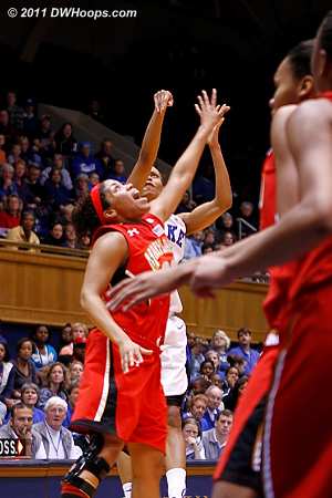 Jas hits a three to cut the deficit to 25-22  - Duke Tags: #5 Jasmine Thomas 