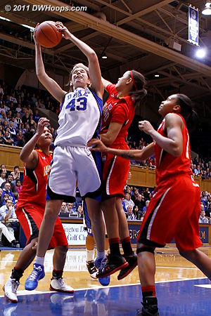 Allison Vernerey grabs an offensive rebound.  - Duke Tags: #43 Allison Vernerey 