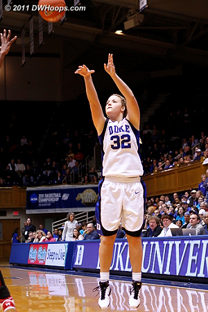 Liston ends a three minute Duke drought by swishing this trey, Duke trails 27-25.  - Duke Tags: #32 Tricia Liston 