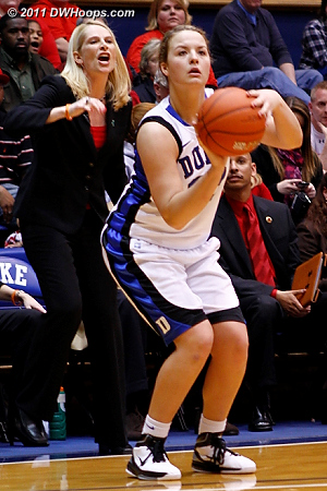 Tricia Liston readies a wide open three point attempt as Coach Frese calls for Maryland defense.  - Duke Tags: #32 Tricia Liston 