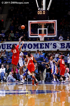 With .8 seconds left in the first half, Maryland inbounded the ball to Lynetta Kizer and she made Duke pay.  33-29 Terps at the break.  