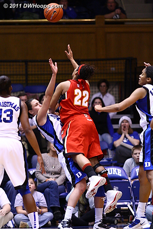 Haley Peters steps in to draw a charge from Kim Rodgers.  - Duke Tags: #33 Haley Peters 