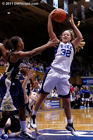 Tricia Liston pulls down an offensive board, she would follow to put Duke up 9-6.  - Duke Tags: #32 Tricia Liston 
