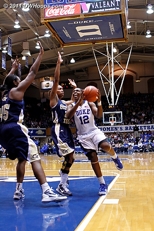 Chelsea Gray attacks the basket in the closing moment of the half.  - Duke Tags: #12 Chelsea Gray 