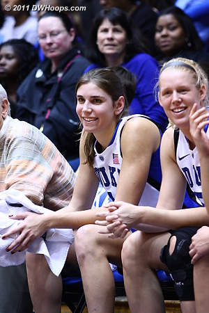 Allison and Kathleen on the Duke bench  - Duke Tags: #24 Kathleen Scheer, #43 Allison Vernerey 