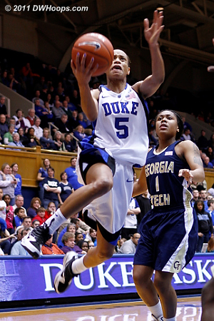 Jas finishes the layup, Duke up 27 after the free throw  - Duke Tags: #5 Jasmine Thomas 