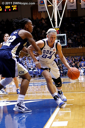 Kathleen Scheer drives on Chelsea Regins  - Duke Tags: #24 Kathleen Scheer 