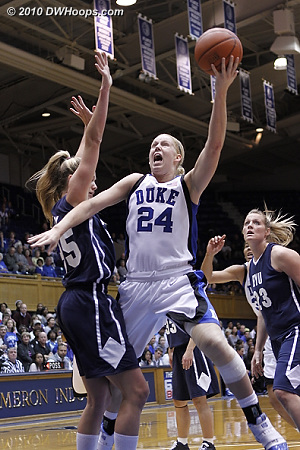 Kathleen Scheer attacks the basket in her new more comfortable power forward role.  - Duke Tags: #24 Kathleen Scheer 