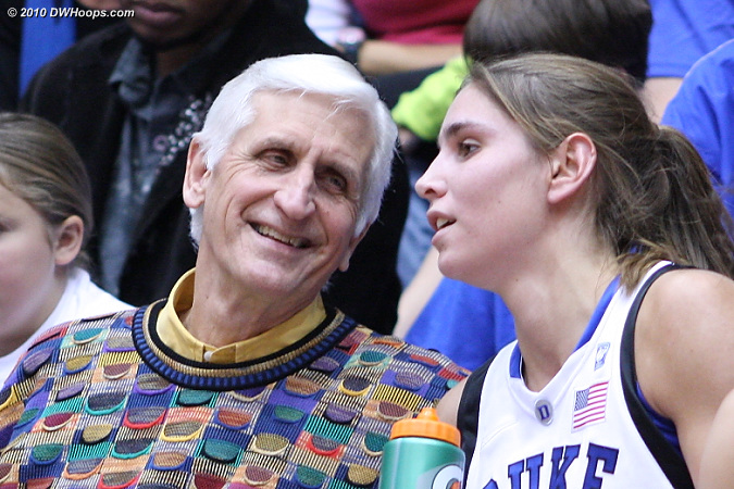 Al Brown with Allison Vernerey on the Duke bench.  - Duke Tags: #43 Allison Vernerey, Al Brown 