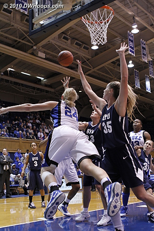 Kathleen Scheer scores on an amazing circus shot after boarding her own miss  - Duke Tags: #24 Kathleen Scheer 