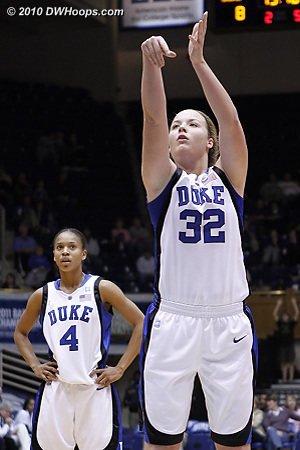 Tricia Liston was clearly nervous on the line in her first Duke outing.  She was an 87% free throw shooter in high school, but here she missed both tries.  - Duke Tags: #32 Tricia Liston 