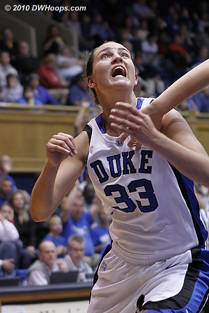 Haley looks to rebound a Duke free throw.