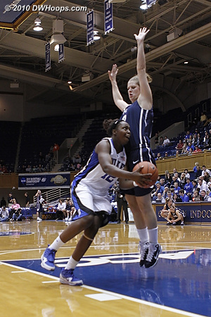 Chelsea Gray draws a foul from BYU's Stephanie Vermunt.  - Duke Tags: #12 Chelsea Gray 