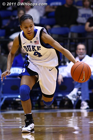 Off one of Duke's 12 first half steals Chloe Wells starts the Blue Devil fast break.  - Duke Tags: #4 Chloe Wells 