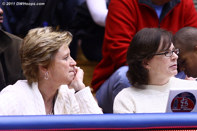 ACC Associate Commissioner Nora Lynn Finch (left) and ESPN's Mechelle Voepel on press row.  