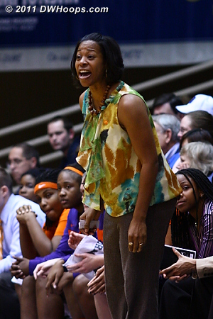 Clemson Coach Coleman still up and active despite the score.  