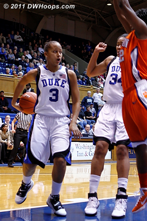 Shay Selby goes behind the back to a surprised Krystal Thomas, one of many deft passes she made tonight.  - Duke Tags: #3 Shay Selby 
