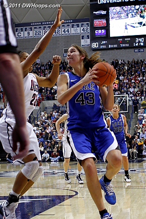 Alli drives to the goal to score over Moore  - Duke Tags: #43 Allison Vernerey 