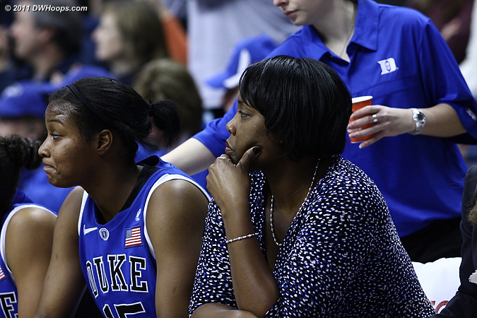 Richa on the bench with Coach Stafford-Odom  - Duke Tags: #15 Richa Jackson, Trisha Stafford-Odom 