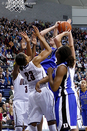 Allison Vernerey draws a foul from Maya Moore  - Duke Tags: #43 Allison Vernerey 