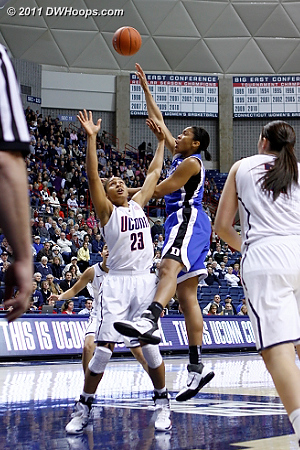Krystal tried to stick back the miss but failed  - Duke Tags: #34 Krystal Thomas 