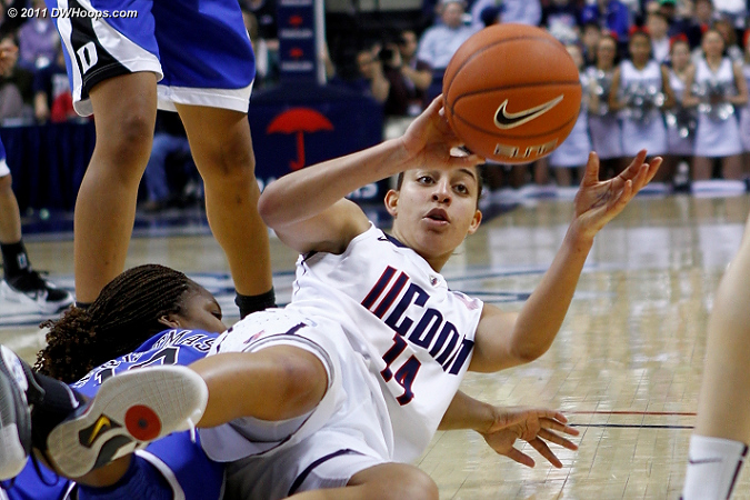 Bria Hartley gets a loose ball to a teammate  