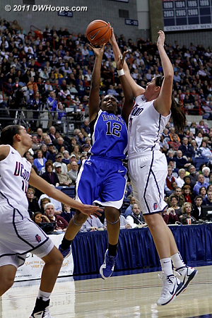 Stefanie Dolson stuffs Chelsea Gray's shot.  - Duke Tags: #12 Chelsea Gray 