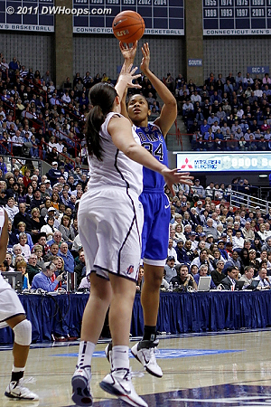Krystal Thomas hits a J  - Duke Tags: #34 Krystal Thomas 