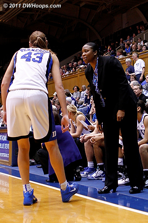 Some coaching for Alli from assistant Trisha Stafford-Odom  - Duke Tags: Trisha Stafford-Odom 