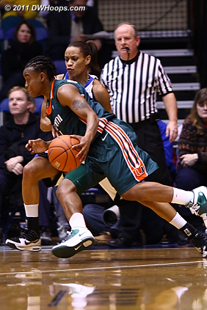 Riquna Williams drives past Jasmine Thomas  - Duke Tags: #5 Jasmine Thomas 