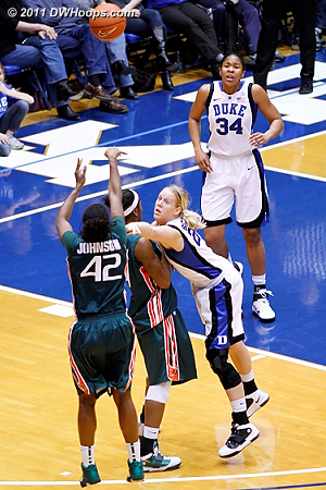A Miami screen goes to waste as Shenise Johnson can't hit this trey.  - Duke Tags: #24 Kathleen Scheer 