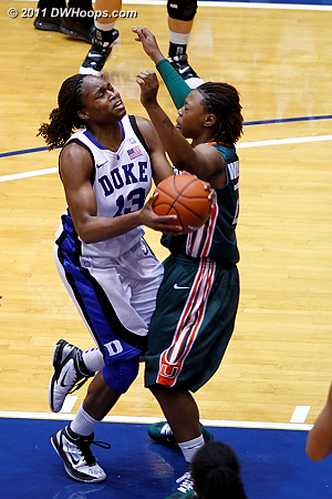 Riquna Williams draws a charge from Karima Christmas (members see entire sequence)  - Duke Tags: #13 Karima Christmas 