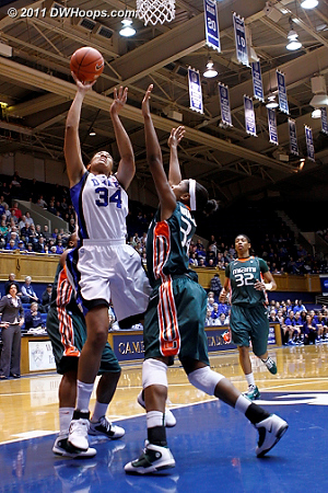On the next play Krystal was fouled in transition.  Getting Sylvia Bullock in foul trouble was the key for opening up the inside for Duke. How key?  Miami scored 58 total, Duke scored 58 in the paint alone!  - Duke Tags: #34 Krystal Thomas 