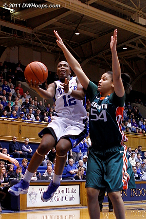Chelsea Gray puts up a very tough shot over Selima Archer, missing.  - Duke Tags: #12 Chelsea Gray 