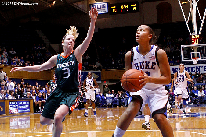On the break Shay Selby pulls up for two while Stefanie Yderstrom can't stop her.  - Duke Tags: #3 Shay Selby 