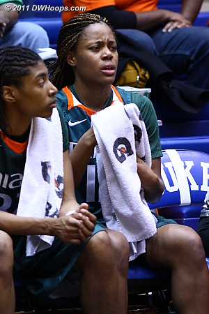A dazed Krystal Saunders on the bench after charging into Duke's Vernerey  