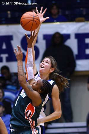 Vernerey gets all ball with one hand but fouls Riquna Williams with the other hand  - Duke Tags: #43 Allison Vernerey 