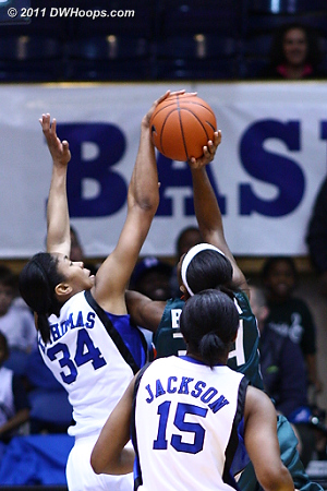 With Duke up ten Krystal Thomas gets a clean block on Bullock  - Duke Tags: #34 Krystal Thomas 