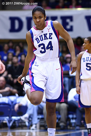A serious Krystal Thomas gets ready for tipoff  - Duke Tags: #34 Krystal Thomas 
