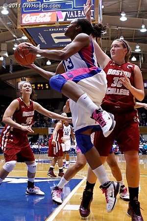 Duke finally gained some separation with four consecutive scores in the paint, leading 21-13 after this Christmas layup.  - Duke Tags: #13 Karima Christmas 