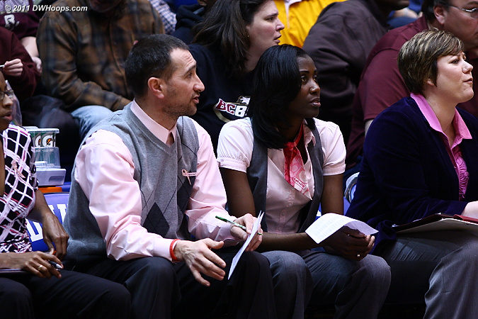 BC assistants Geoff Lanier and Stephanie Lawrence Yelton flank head coach Sylvia Crawley  